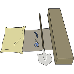 Installation materials include bamboo, composted manure, shovel, knife, and mulch.