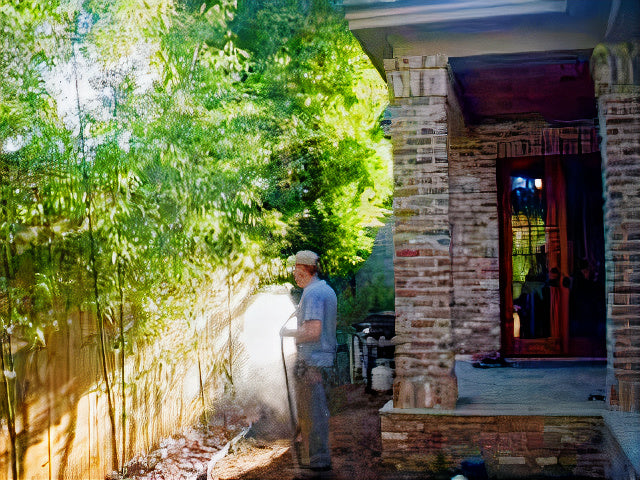 Newly installed Giant Gray bamboo being watered.