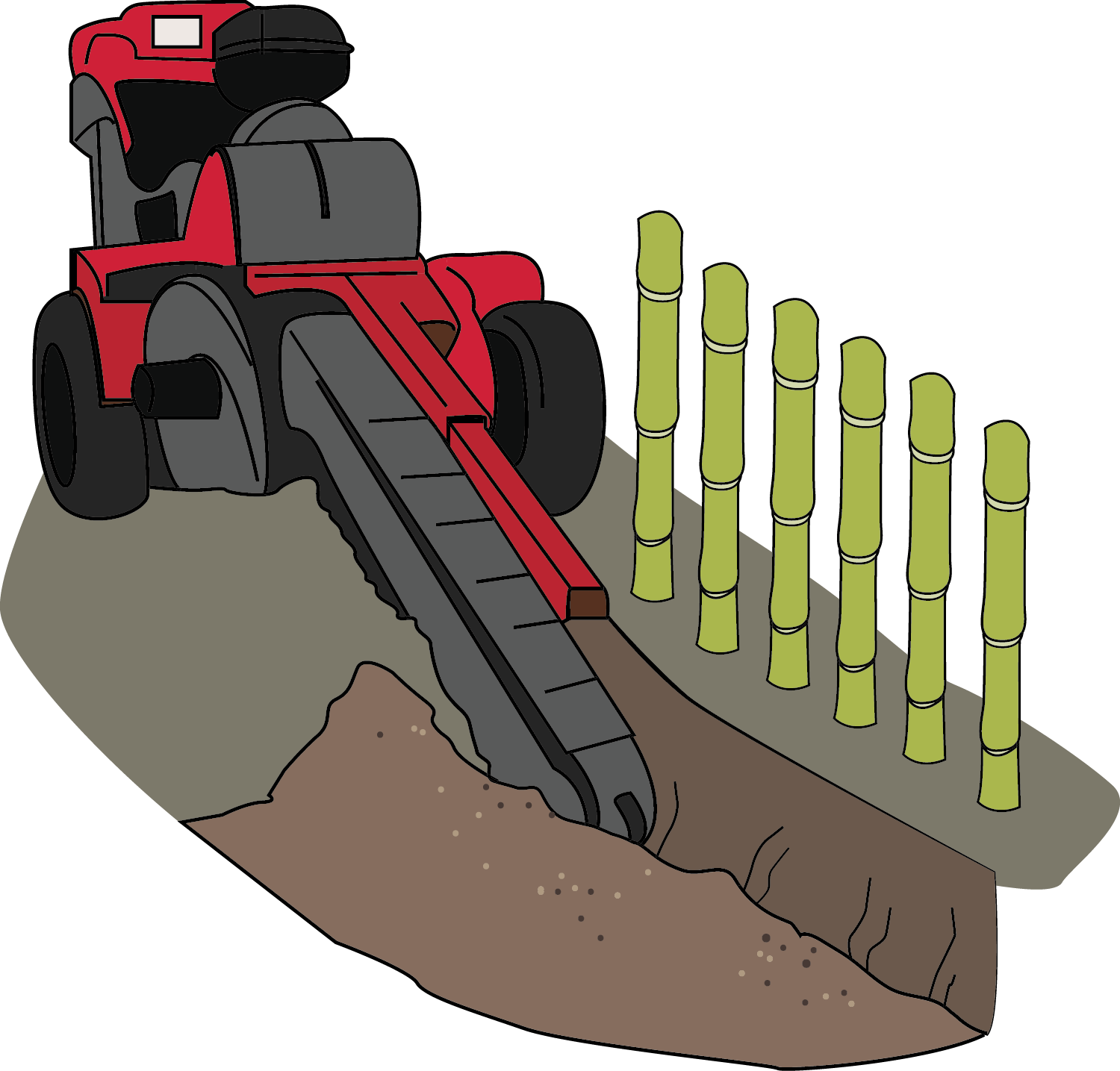 Digging a trench with a machine trencher