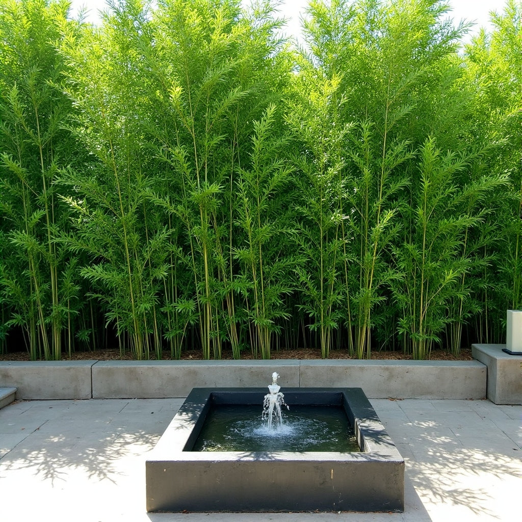 rubormarginata bamboo around a dark fountain. 